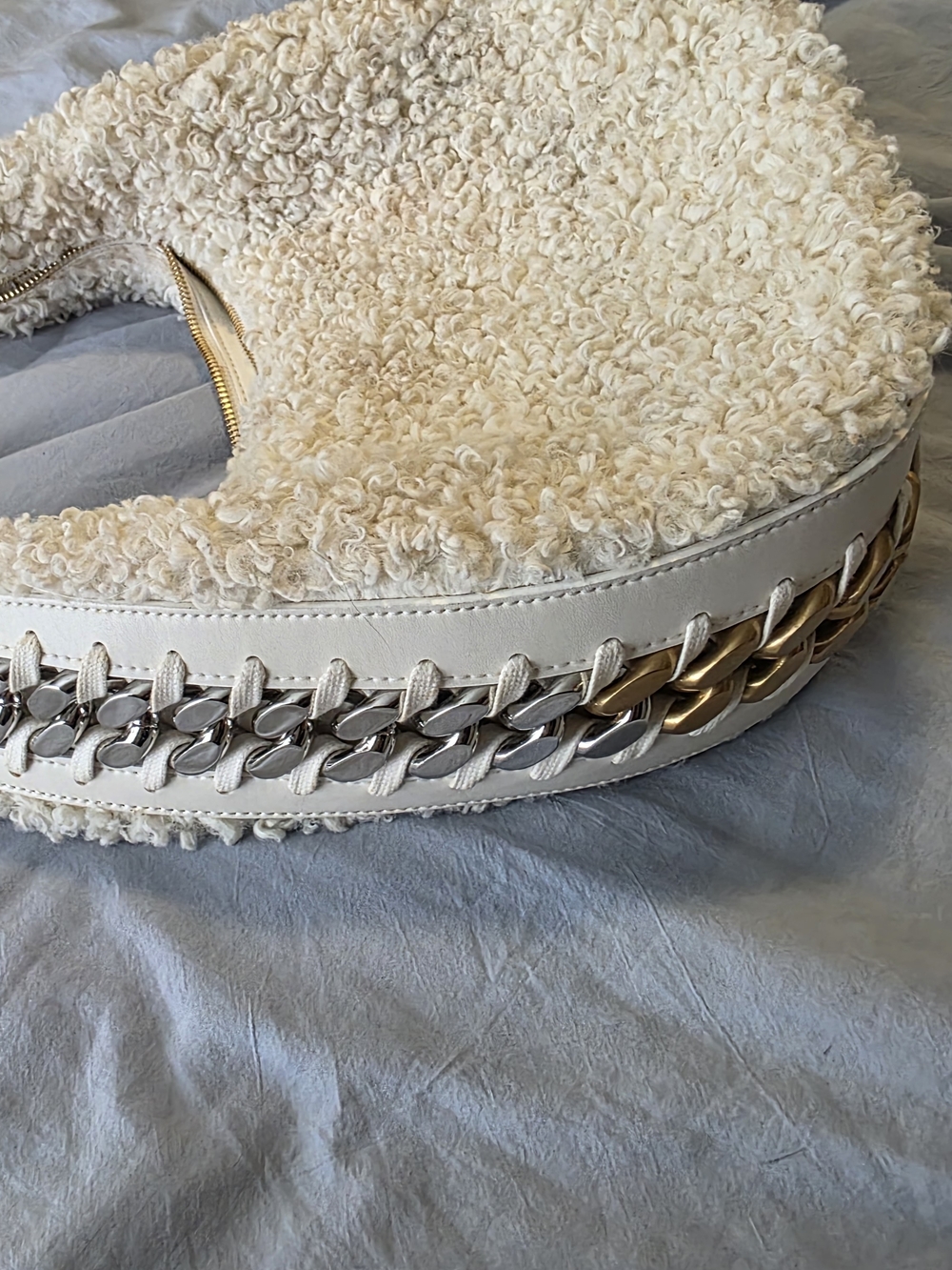 Stella McCartney Cream Bouclé Hobo Bag with Mixed Metal Chain - Picture 3 of 5